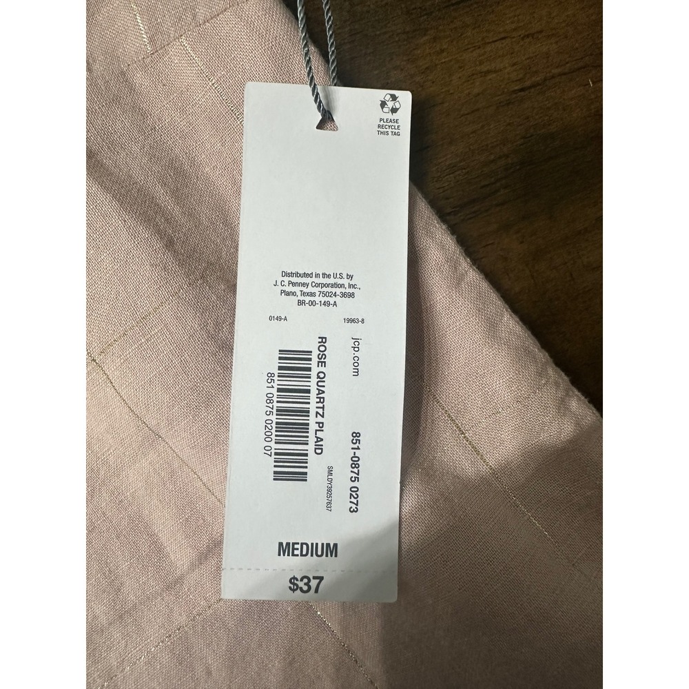 Liz Claiborne Womens Rose Quartz Plaid Linen Blend Tank Top Pink Gold Metallic M - Picture 5 of 8
